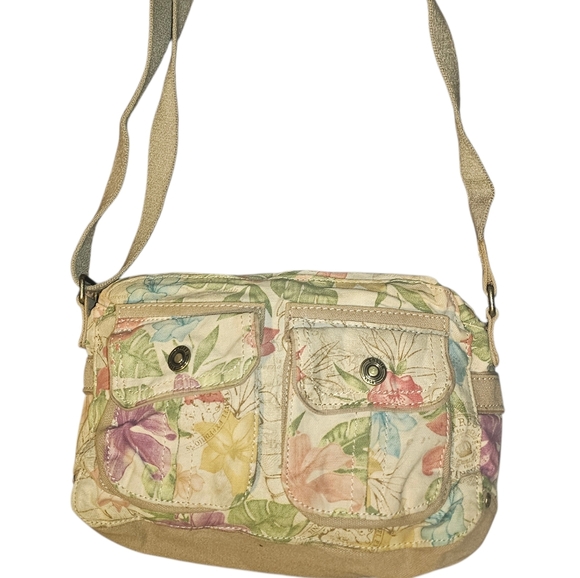 Fossil Floral Canvas Women's Crossbody Purse Beige Bag - Picture 6 of 8